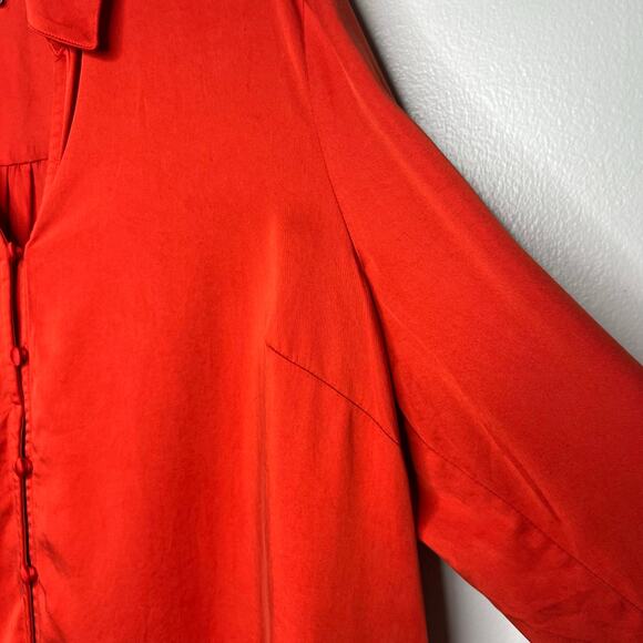 J. Jill Button Front Long Sleeve Blouse Top Orange Red Size M Modal Office Boho - Picture 6 of 13